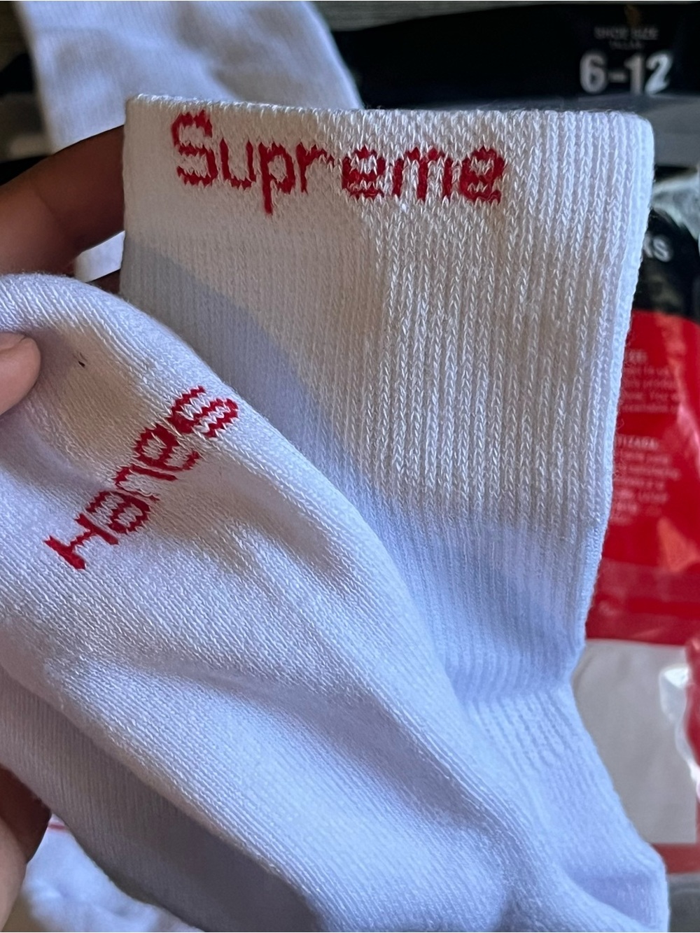 Hanes White Crew Athletic Socks with Red Logo - Picture 3 of 3